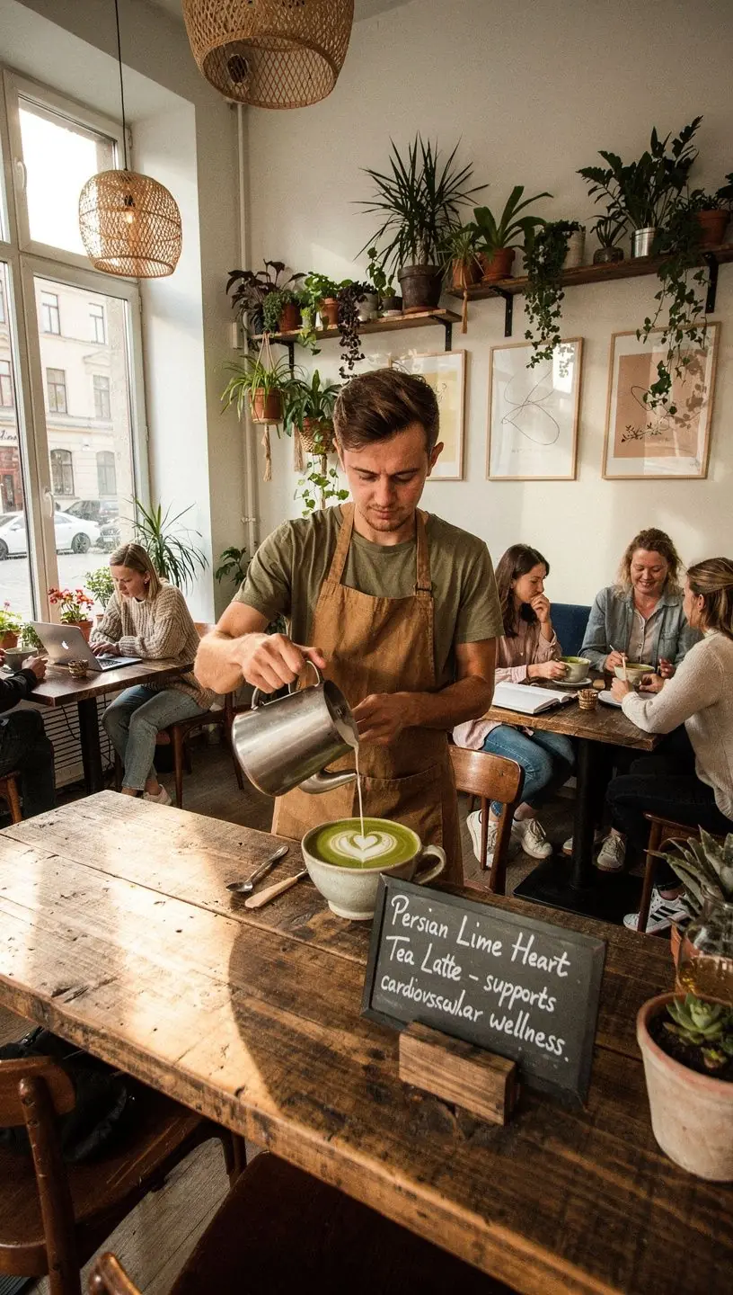 Persų kalkių širdies arbatos puodelis su gaiviu citrusiniu skoniu.