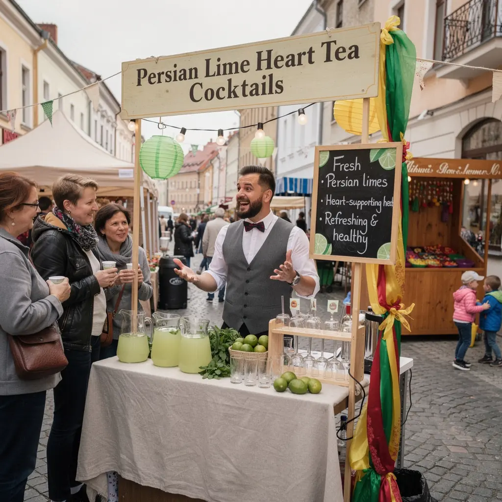 Žaliosios arbatos puodelis su persų kalkių riekelėmis, pabrėžiantis širdies sveikatą.